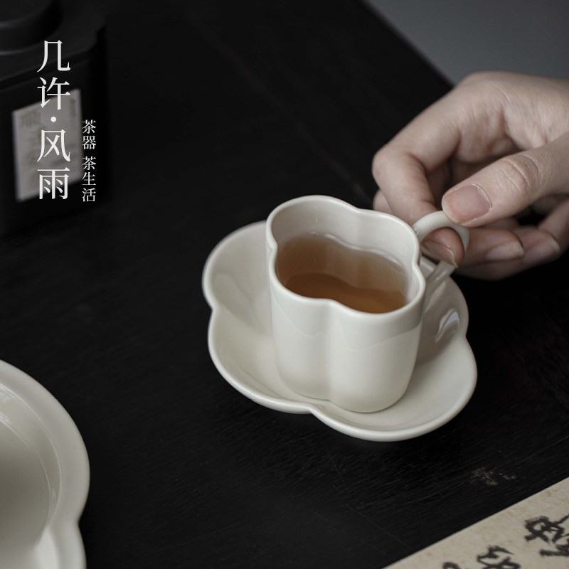 几许风雨草木灰手工陶瓷主人杯茶杯家用套杯功夫茶具品茗杯带手把