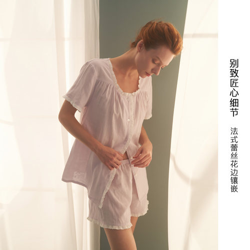 【微瑕疵捡漏】新品法式经典复古方领棉家居短袖睡衣CNS4B501AB1