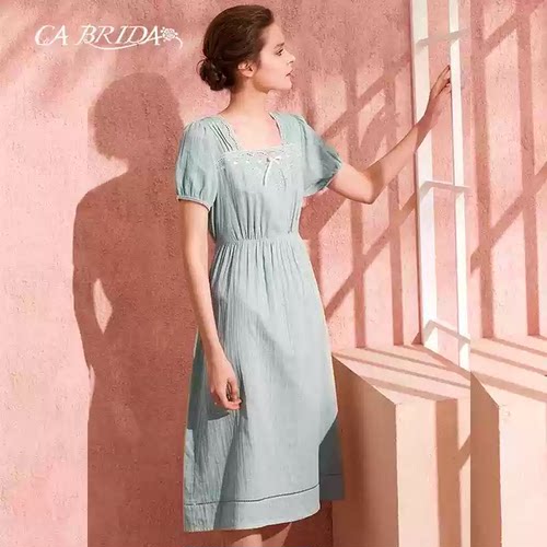 【奥莱瑕疵】春夏睡裙女夏花朵镂空刺绣短袖可外穿CJS4B315C1