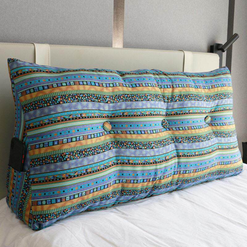 厚实耐用棉麻三角大靠背泰式烫金条纹带纽扣可拆洗大抱枕床头靠垫