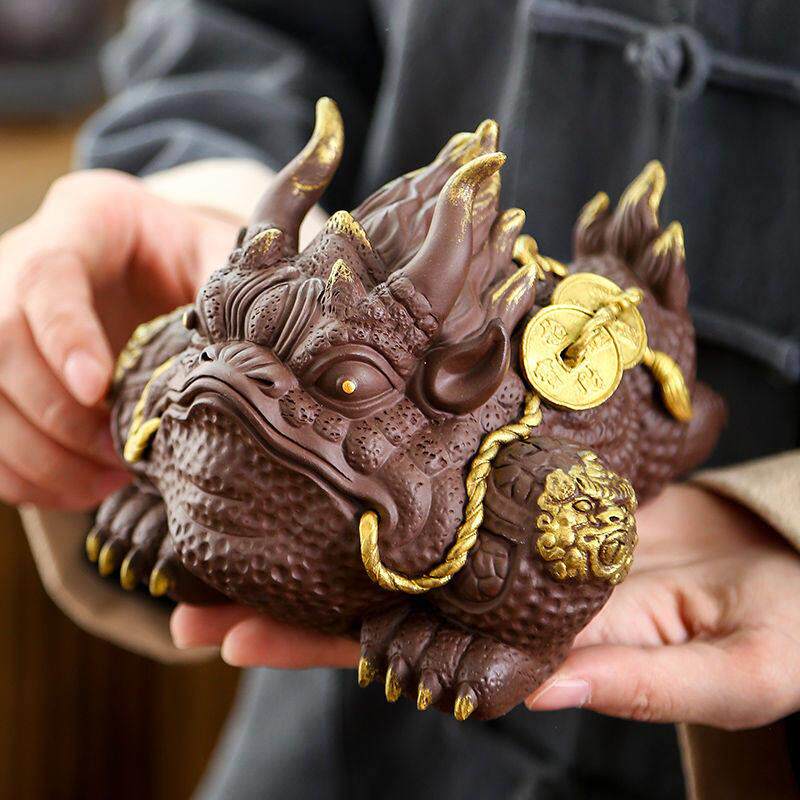 陶瓷大号金蟾茶宠摆件招财三足蟾蜍家居办公室装饰品乔迁开 业礼