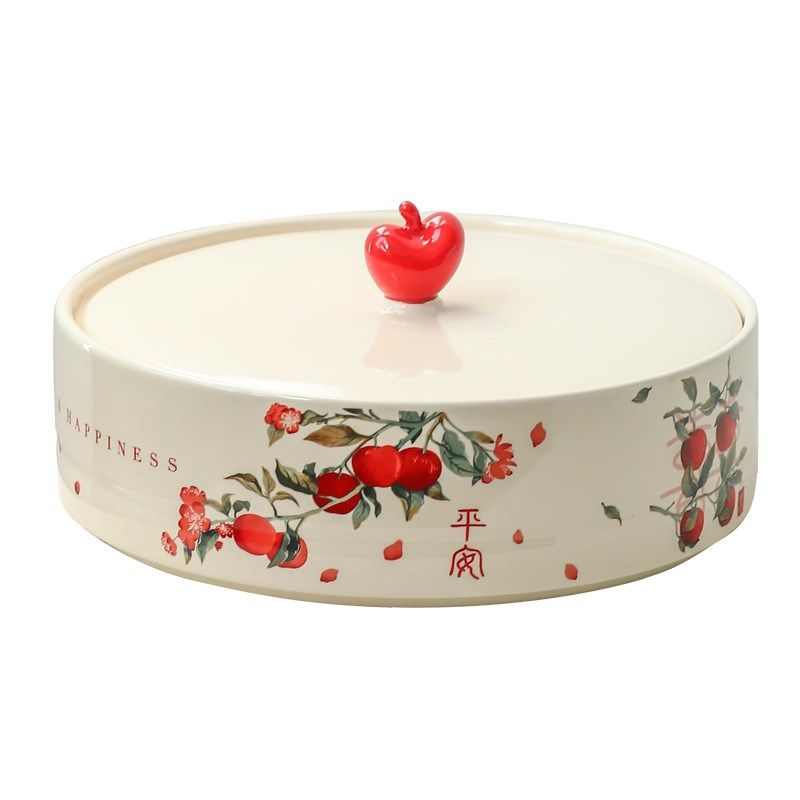 新中式陶瓷果盘客厅茶几家用零食盘新年坚果干果盒带盖分格糖果盒,餐饮具,果盆/果盘/果篮,淘宝优惠券,粉丝福利购,淘宝优惠卷