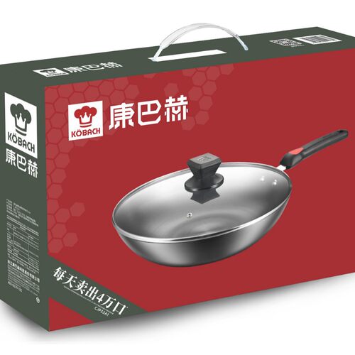 康巴赫福运炒锅不挑炉灶适用32cm平底锅家用炒菜锅无涂层礼品炒锅