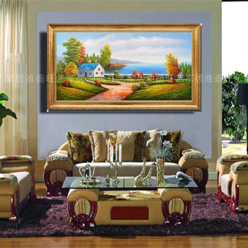 手绘欧式风景客厅酒店别墅办公室玄关卧室餐厅壁画聚宝盆山水挂画