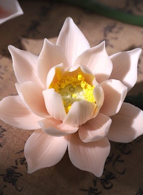 素茗荷花花枝新中式陶瓷捏花摆件居家客厅茶室酒柜办公室桌面装饰