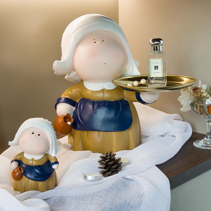 法式艺术玄关钥匙收纳家里软装饰品戴珍珠耳环少女托盘摆件工艺品