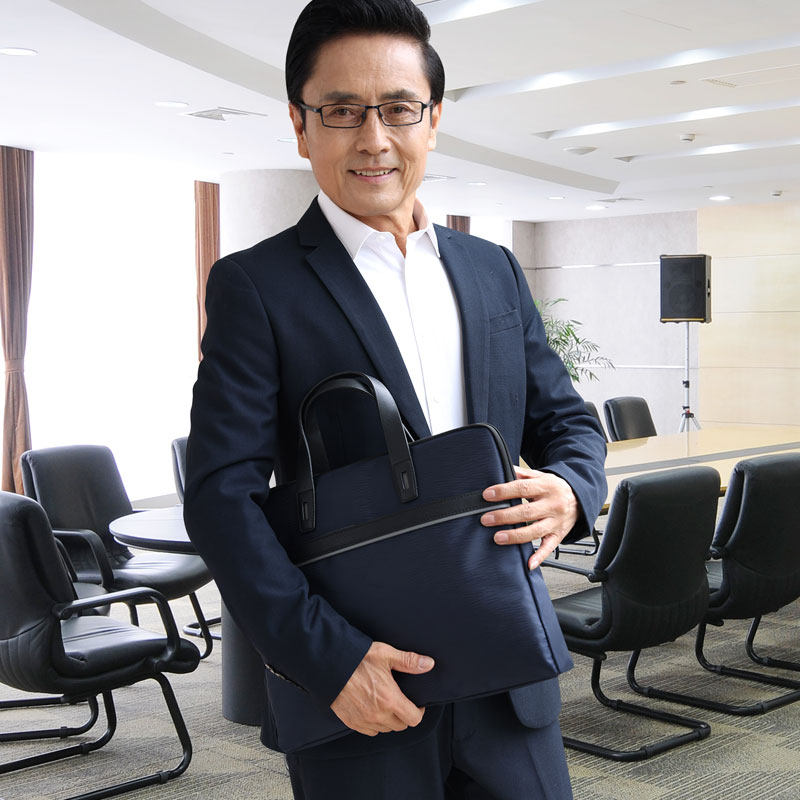 杰利JL816公文包男士手提包大容量双层拉链防水文件包男款帆布商