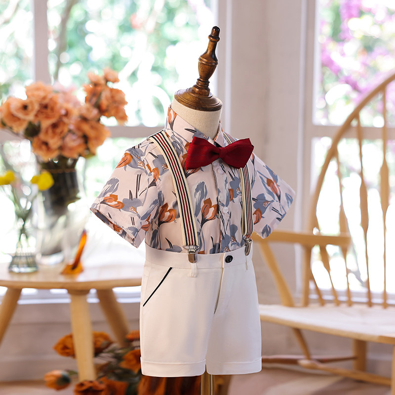 儿童西装套装男童夏季男宝宝周岁生日宴礼服花童小西服英伦风夏装