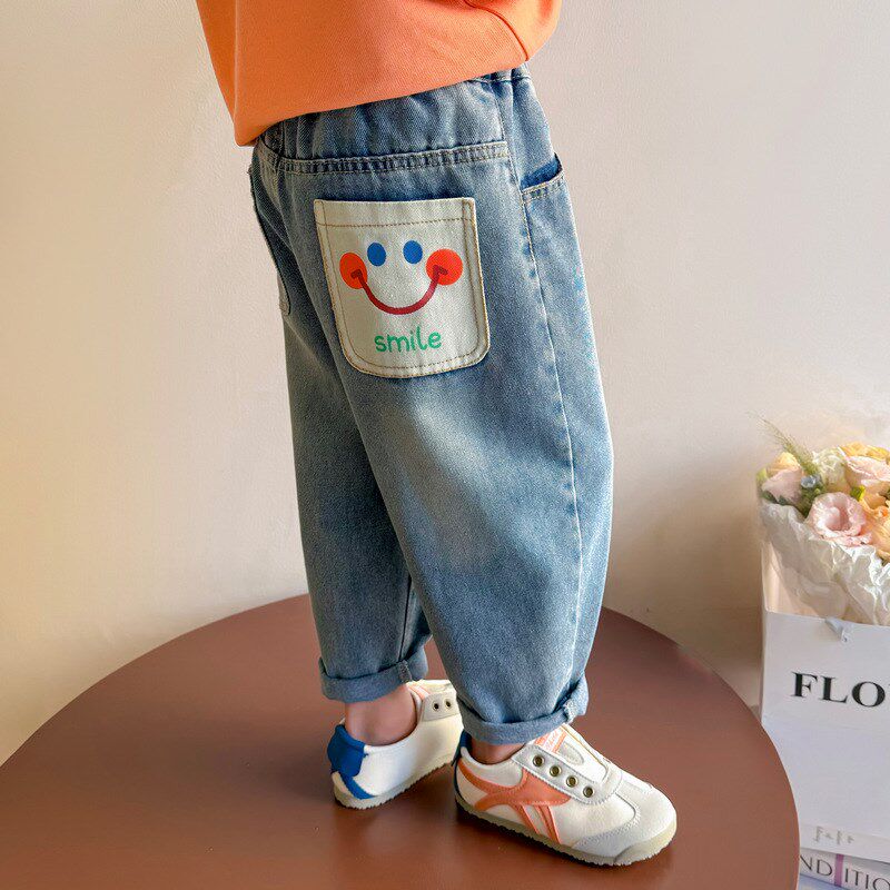女童春秋季牛仔裤新款女宝宝洋气春款裤子时髦童装牛仔阔腿裤衣服