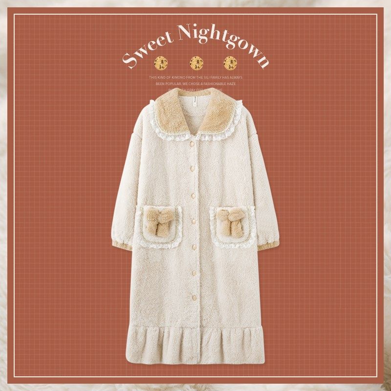 思莉太太公主风睡裙睡袍冬季女款珊瑚绒加厚加绒长款秋冬2023新款