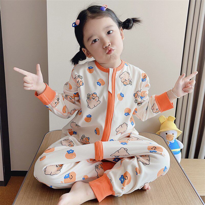 儿童睡袋春秋款双层纯棉宝宝连体睡衣女童秋冬婴儿分腿防踢被男童