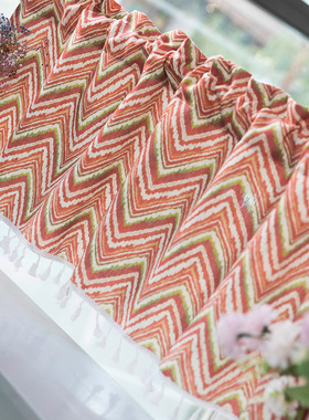 免打孔美式乡村田园风格橙色橘色半帘厨房小窗帘柜帘门帘布艺短帘