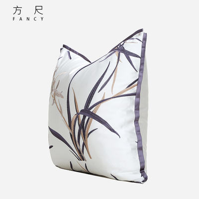 新中式轻奢样板房间售楼处靠垫枕白紫色国风兰花提花沙发高档抱枕