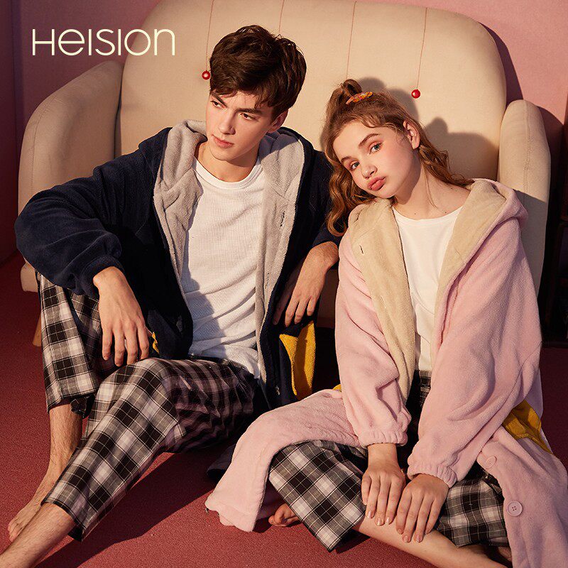 情侣珊瑚绒睡袍女冬季长款睡衣秋天男加绒加厚法兰绒家居服小个子