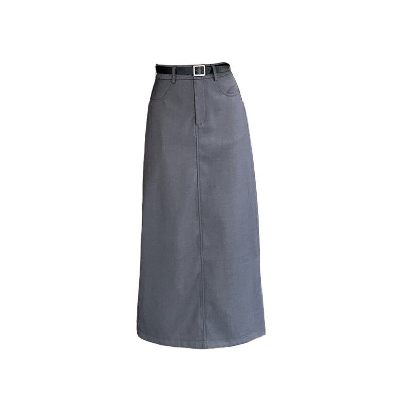 灰色西装半身裙女大码胖mm休闲高腰显瘦遮胯包臀裙开叉一步中长裙