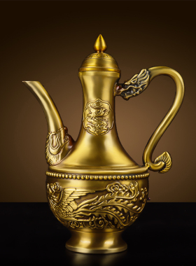 铜酒壶纯铜老式酒壶手工龙凤酒壶家用餐厅餐桌中式装饰品送长辈