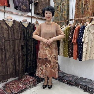 妈妈装 中老年女装 中长款 连衣裙女40岁50改良旗袍式 中国风真丝时尚