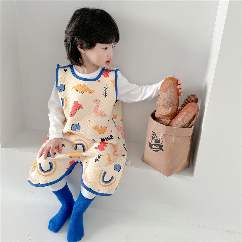 男童背心式连体马甲睡衣儿童夹棉睡袋四季通用宝宝春秋纯棉防踢被