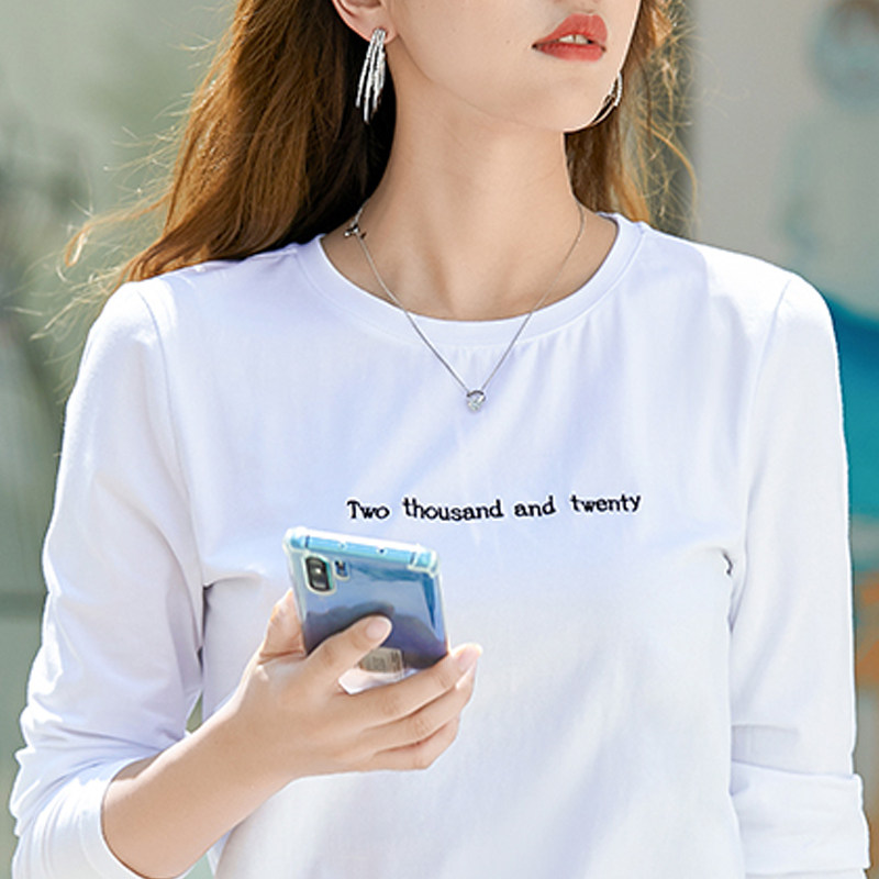 2021纯棉长袖t恤女宽松大码胖m遮肚老人上衣40岁中老年妈妈打底衫