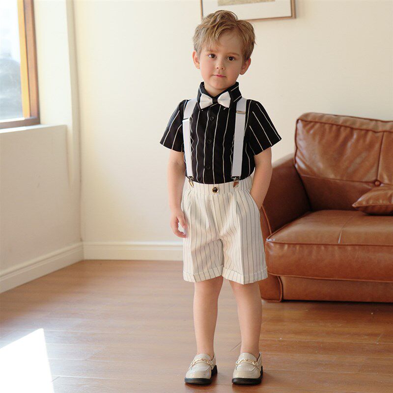 男童礼服小西装套装六一演出背带裤花童主持人服装儿童钢琴表演服