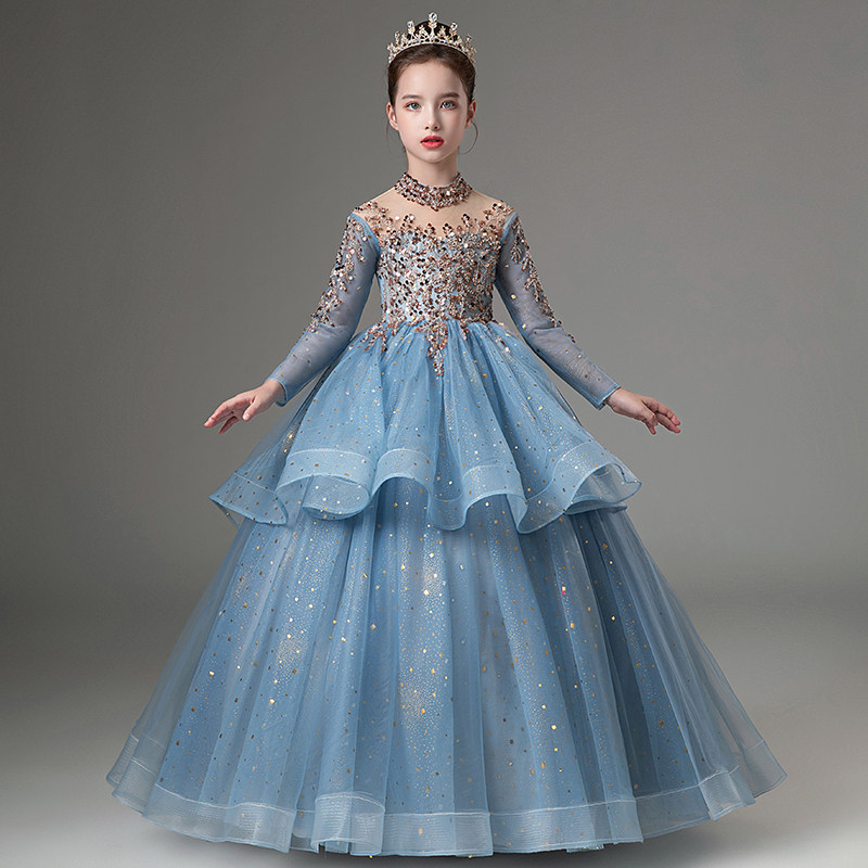 儿童礼服长袖秋冬女童生日公主裙小女孩元旦主持人钢琴演出服走秀