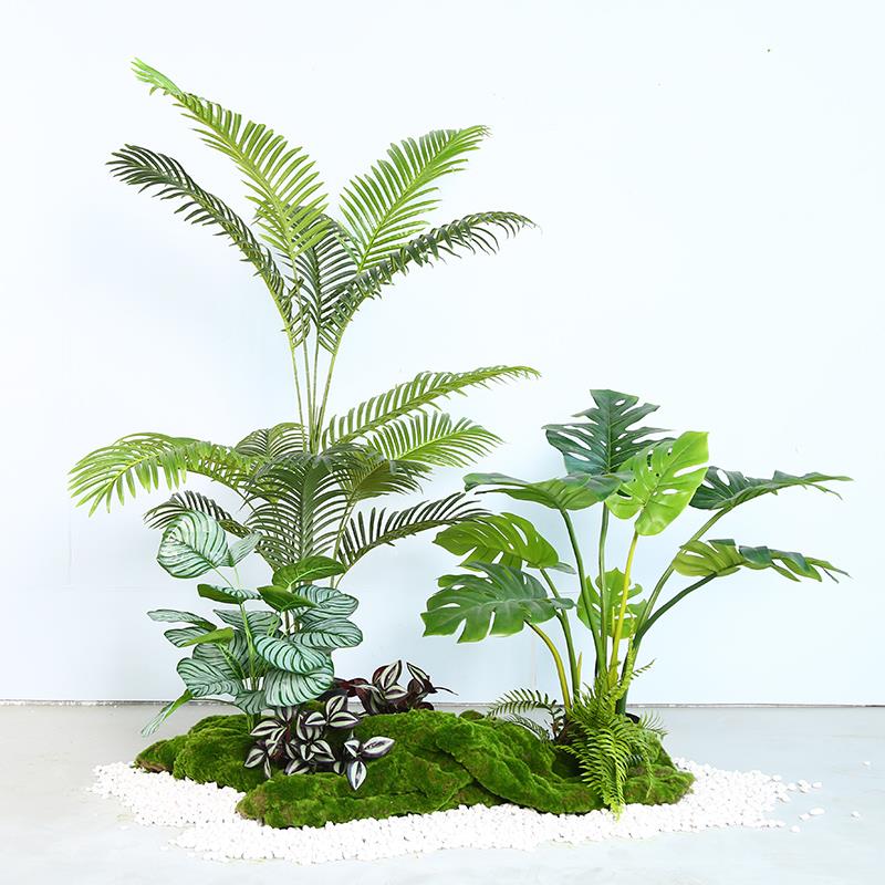 室内造景空间仿真绿植盆栽楼梯下拐角假树仿真树景观植物装饰组合