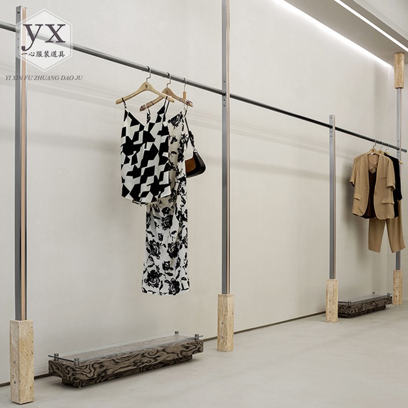 服装店展示架落地式洞石中岛侧挂衣架不锈钢上墙壁挂式陈列货架子