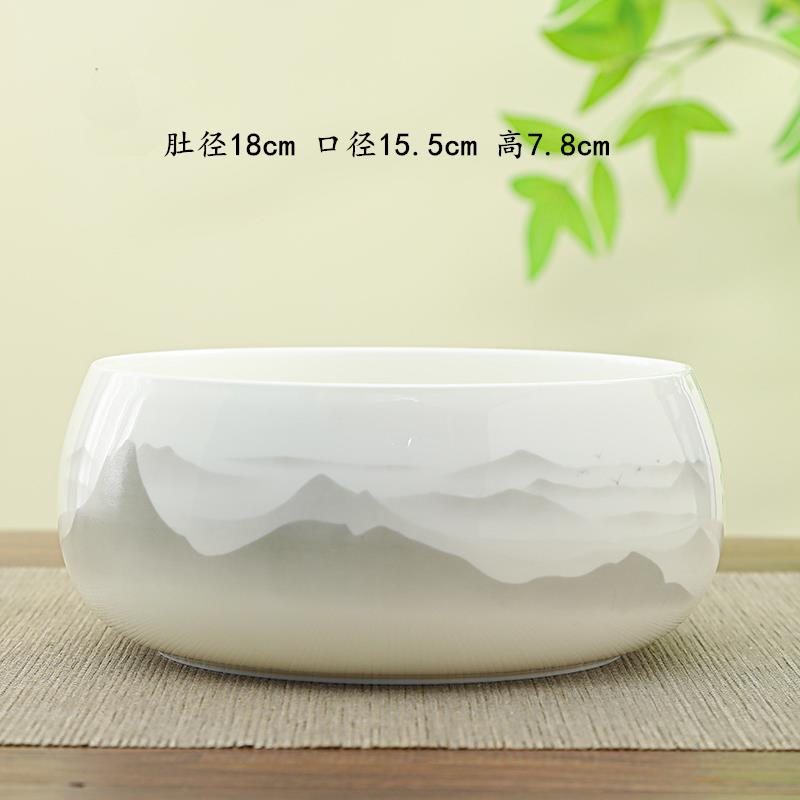 羊脂玉大号茶洗陶瓷家用办公室茶渣缸水洗茶杯盆茶具配件水盂笔洗