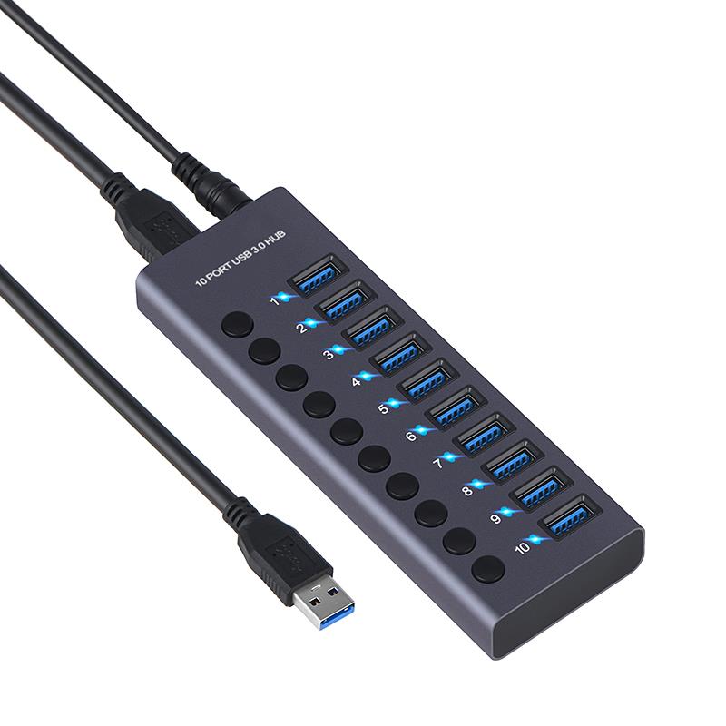 usb3.0分线器usb插头多口扩展坞带独立电源开关笔记本电脑多功能图片