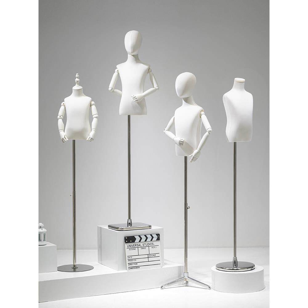 白色儿童模特道具橱窗服装展示架全身男女小孩童装店铁底座假人台