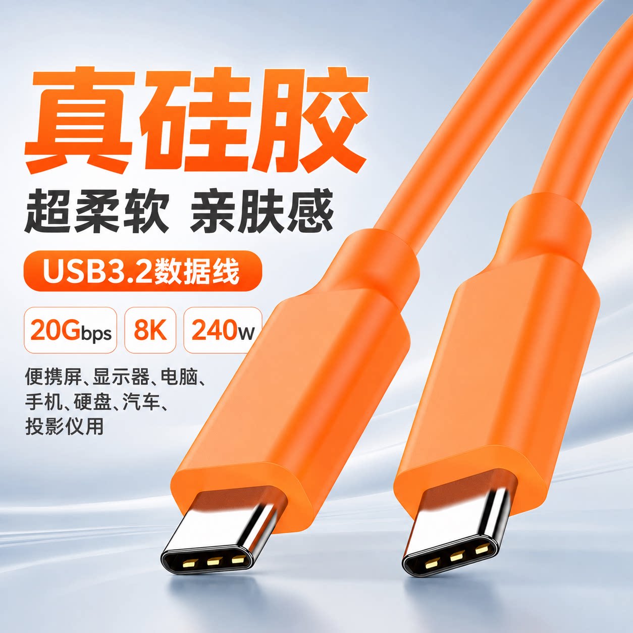 240W超级快充液态硅胶数据线双Type-C适用苹果15/16华为荣耀小米OPPOvivo手机USBType-C车载快充加粗充电线