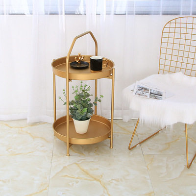 北欧创意简约双层小茶几手提移动沙发边几卧室客厅床头铁艺摆件