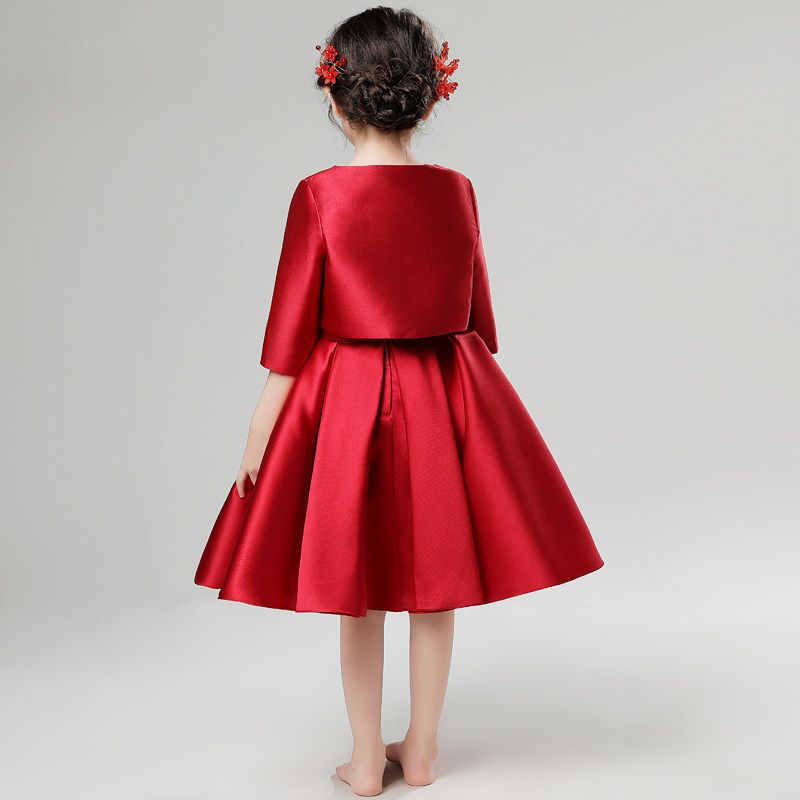 2023新款女童晚礼服裙儿童公主裙中长袖花童钢琴演出服生日礼服冬