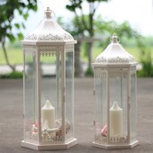 铁艺烛台欧式 户外落地风灯烛台灯白 防风灯玻璃灯笼婚庆马灯摆件