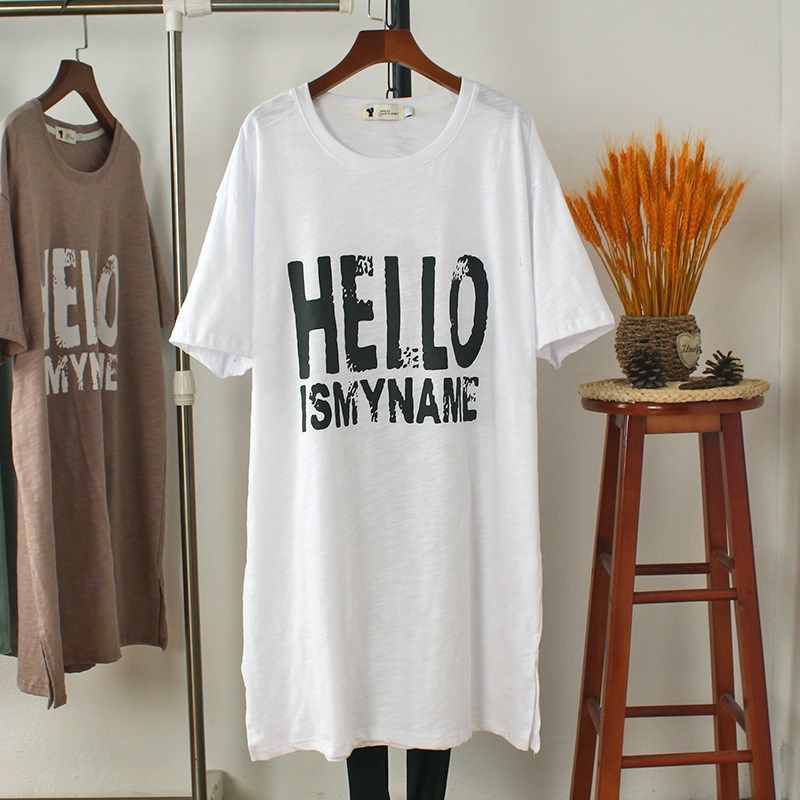 大码竹节棉短袖t恤女胖mm200斤宽松中长款纯棉显瘦遮肚夏季孕妇装