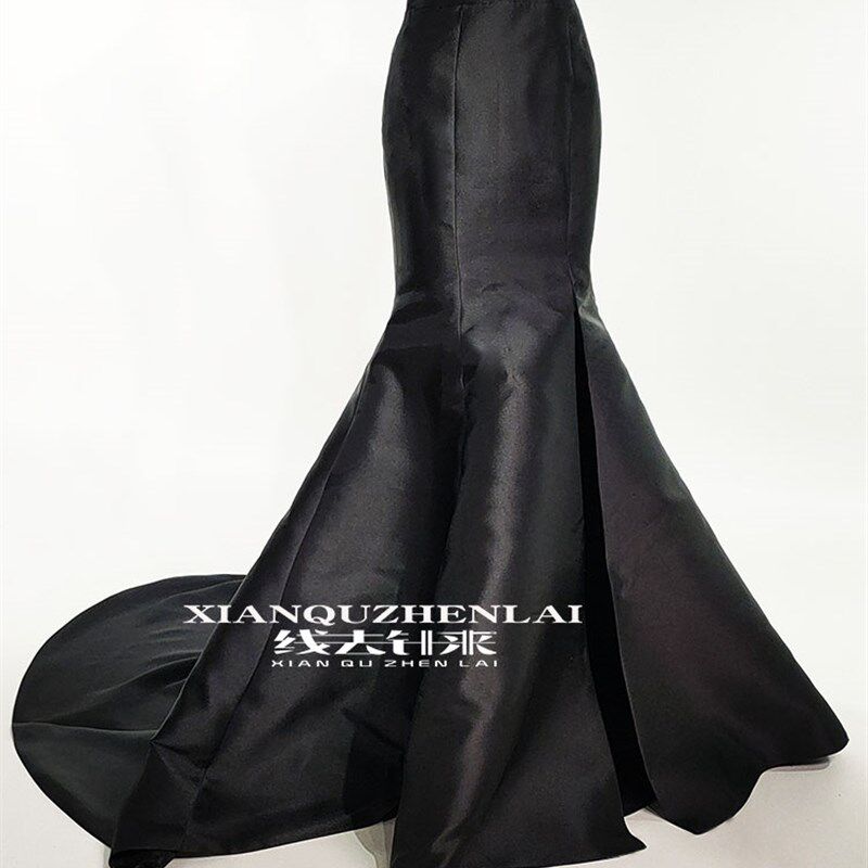 拖尾半身长裙缎面拖地裙婚庆走秀拍照沙滩裙开叉包臀鱼尾礼服裙