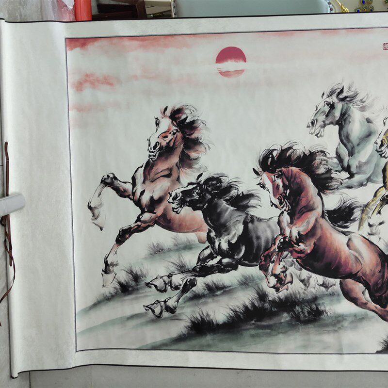 六尺国画卷轴字画动物画客厅办公室装饰画中式墙壁挂画马到成功H