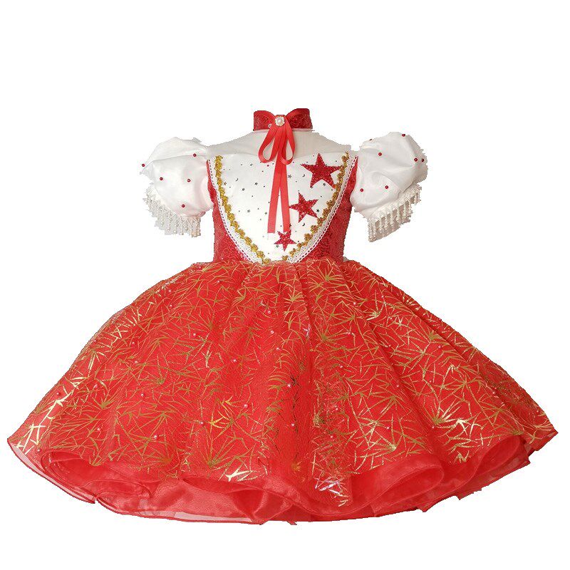 儿童走秀表演礼服红歌朗诵演出服国风生日公主裙女童大合唱钢琴服