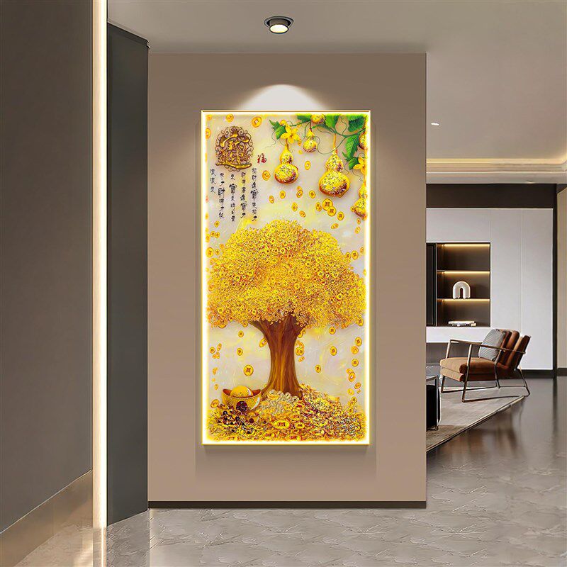 发财树入门玄关好寓意晶瓷装饰画新中式过道挂画现代走廊尽头壁画