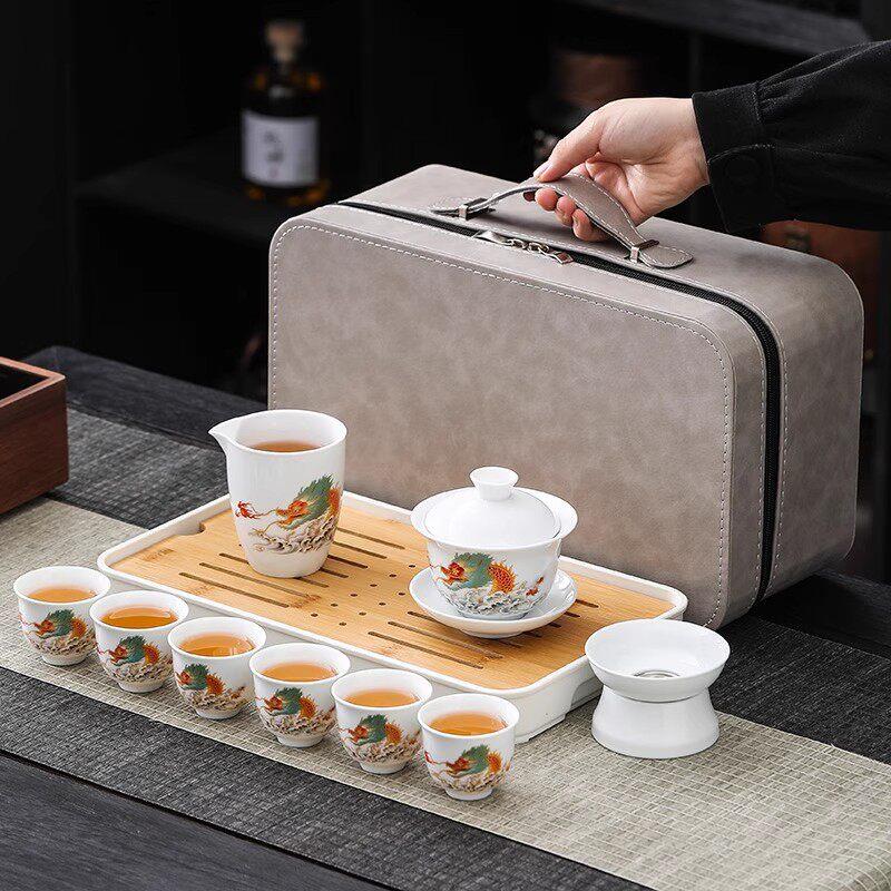景德镇羊脂玉瓷功夫茶具套装白瓷家用办公泡茶盖碗陶瓷茶杯茶盘整