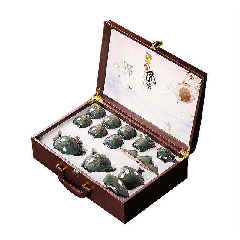 JOJO茶具套装高档哥窑龙泉青瓷轻奢陶瓷礼盒全套轻奢陶瓷礼盒全套