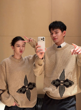 CHENXI/香槟色经典老花情侣款圆领针织毛针织衫毛衣