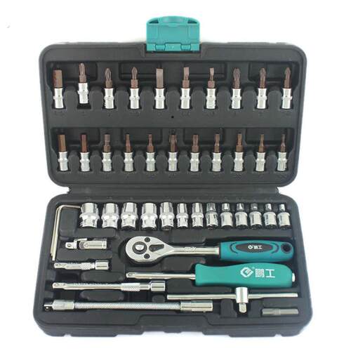 46件套筒工具套装 旋具套筒工具箱 随车汽修汽保工具