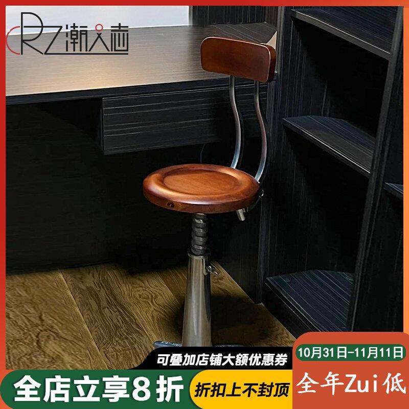 中古工业风吧凳美式复古铁艺吧台高脚凳酒吧休闲桌椅升降旋转吧椅