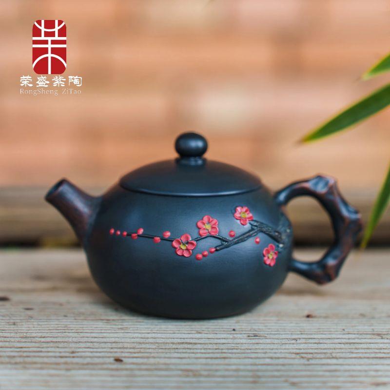 建水紫陶茶壶泡茶家用陶瓷单壶中式复古风梅花壶西施壶石瓢壶精品