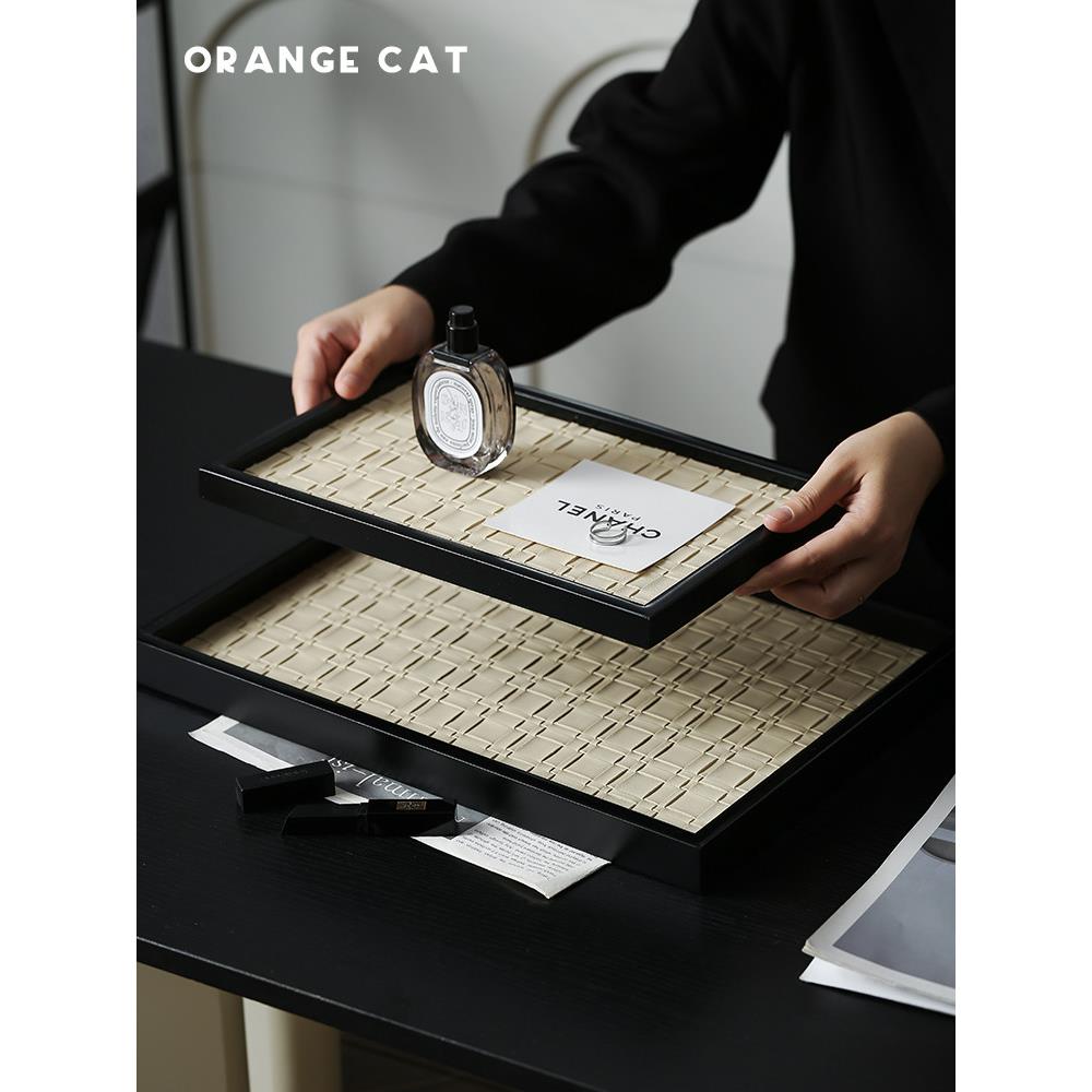 ORANGE CAT中古木质托盘高级感轻奢家用入户玄关钥匙收纳盘长方形