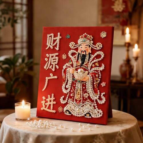 新款diy珍珠画财神爷财源广进系列手工自粘粘钻画高颜值装饰画