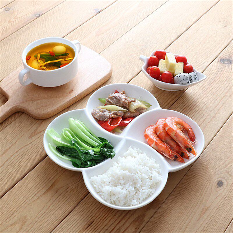 早餐一锅出!陶瓷四分格蒸盘点心水果盘子宝宝辅食盘家用分格盘H