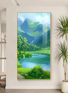 青山绿水玄关画一进门客厅走廊过道背景墙装饰画绿色山水画风景画