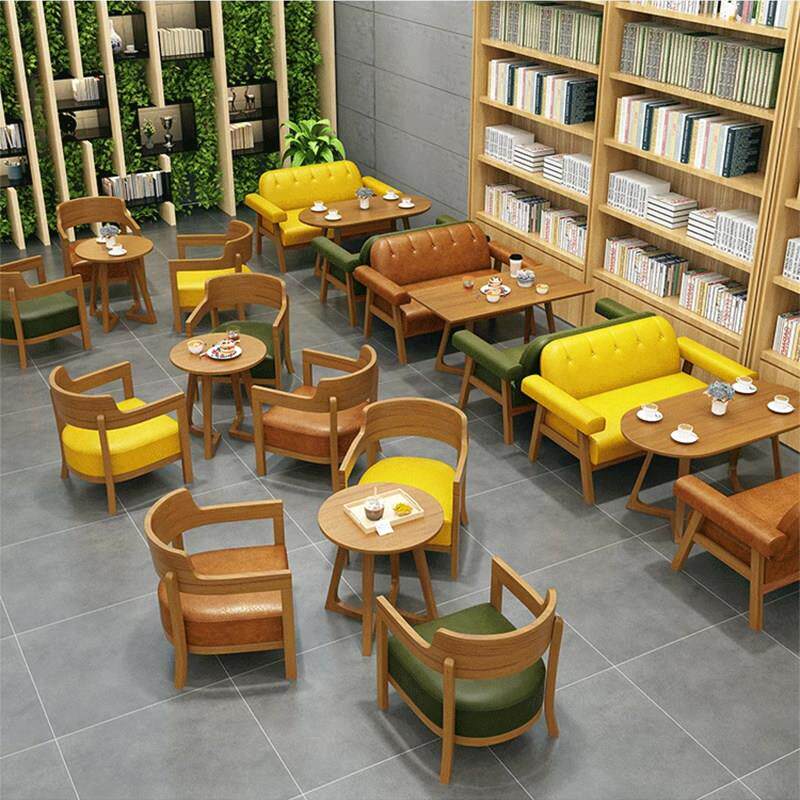 咖啡厅奶茶店实木桌椅组合餐厅餐饮家具商用书吧洽谈沙发休闲卡座